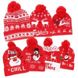 Праздничная рождественская шапка 12089 двойное вязание с помпоном