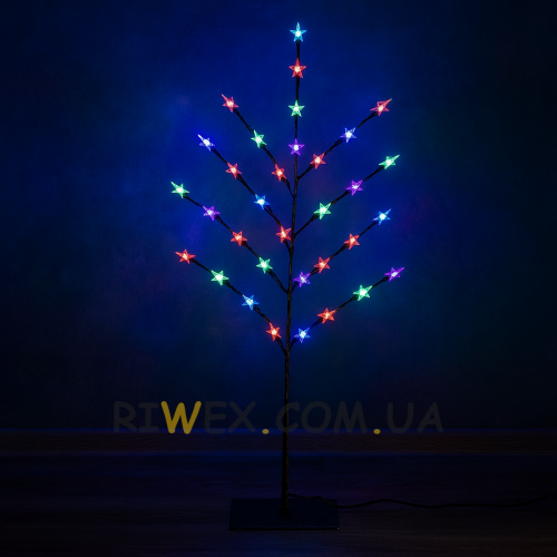 Декоративна гірлянда дерево світлодіодна на стійці 1.5 м 72 лампи, зірки Мульти (4389)