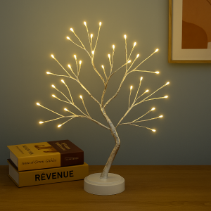 Декоративна світлодіодна настільна гірлянда біле дерево "Бансай" 60 см 108 діодів 12В/3хАА Теплий білий (4389)