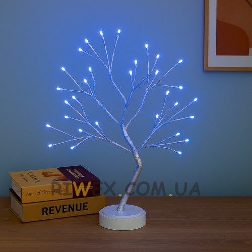 Декоративна світлодіодна настільна гірлянда біле дерево "Бансай" 60 см 108 діодів 12В/3хАА Синій (4389)