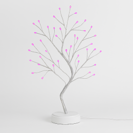Декоративна світлодіодна настільна гірлянда біле дерево "Бансай" 60 см 108 діодів 12В/3хАА Рожевий (4389)