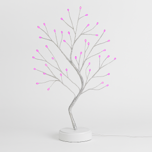Декоративна світлодіодна настільна гірлянда біле дерево "Бансай" 60 см 108 діодів 12В/3хАА Рожевий (4389)