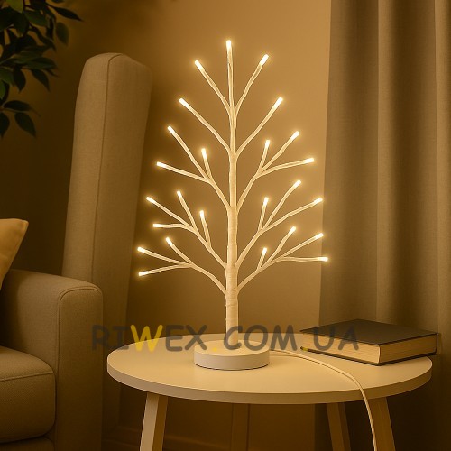 Светодиодная декоративная гирлянда «Белое дерево» 60 см 80 диодов 220В Теплое свечение (4389)