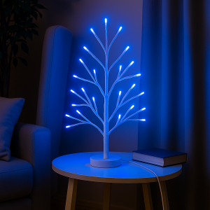 Світлодіодна декоративна гірлянда "Біле дерево" 60 см 80 діодів 220В Синє світіння (4389)