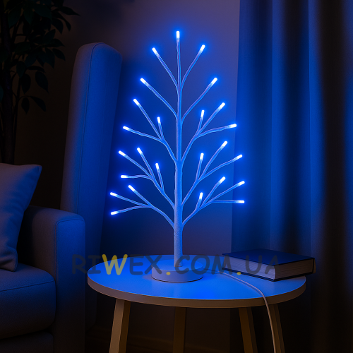 Светодиодная декоративная гирлянда «Белое дерево» 60 см 80 диодов 220В Синее свечение (4389)