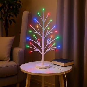 Светодиодная декоративная гирлянда «Белое дерево» 60 см 80 диодов 220В Разноцветное свечение (4389)