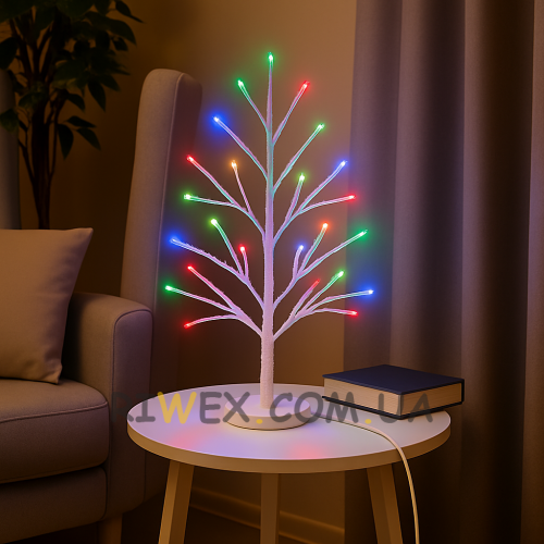 Светодиодная декоративная гирлянда «Белое дерево» 60 см 80 диодов 220В Разноцветное свечение (4389)