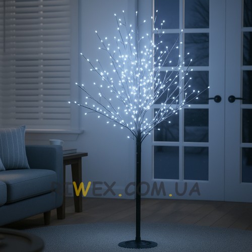 Святкове декоративне дерево-гірлянда “Феєрверк” 180 см, 750 LED (чорний стовбур і гілки), Біле світіння (4389)