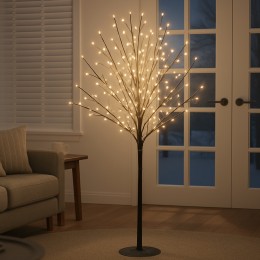 Святкове декоративне дерево-гірлянда “Феєрверк” 120 см, 300 LED (чорний стовбур і гілки), Теплий білий (4389)