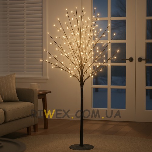 Святкове декоративне дерево-гірлянда “Феєрверк” 120 см, 300 LED (чорний стовбур і гілки), Теплий білий (4389)