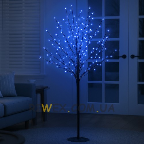 Святкове декоративне дерево-гірлянда “Феєрверк” 120 см, 300 LED (чорний стовбур і гілки), Синій (4389)