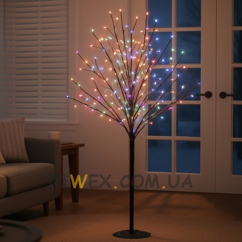 Святкове декоративне дерево-гірлянда “Феєрверк” 120 см, 300 LED (чорний стовбур і гілки), Мультиколір (4389)