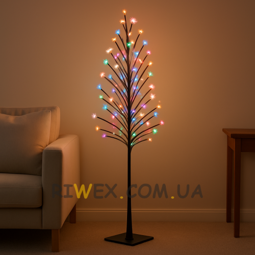 Декоратиивна світлодіодна підлогова гірлянда на підсавці дерево "Сакура" 150 см 215 діодів Мульти світіння (4389)