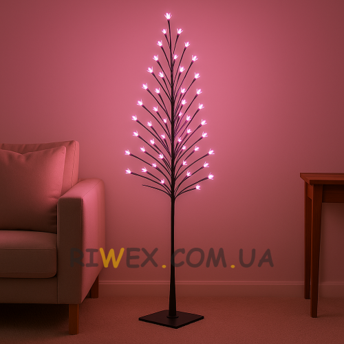 Декоратиивна світлодіодна підлогова гірлянда на підсавці дерево "Сакура" 150 см 215 діодів Рожеве світіння (4389)