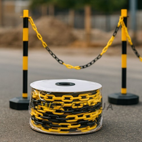 Ланцюг пластмасовий обмежувальний 6 мм чорно-жовтий (бухта 25 м) P-1784 (JS)