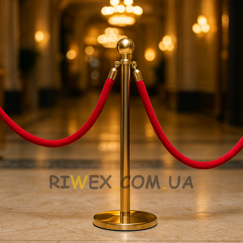 Металлическая золотая стойка ограждения с красным канатом, длина 1,5м Р-1879 (JS)