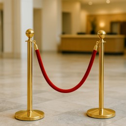 Металева золота стійка огорожі з червоним канатом, довжина 1,5 м Р-1879 (JS)