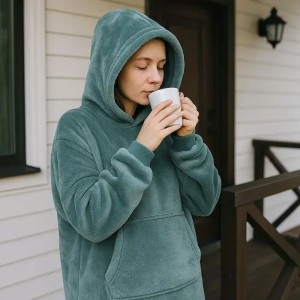 Теплий халат-плед толстовка з капюшоном 80х100 см Унісекс, HUGGLE HOODIE Зелений