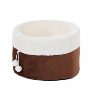 М'яка лежанка будиночок з іграшкою для кішок і собак 40 х 26 см кругла ліжечко для тварин Коричневий (626)