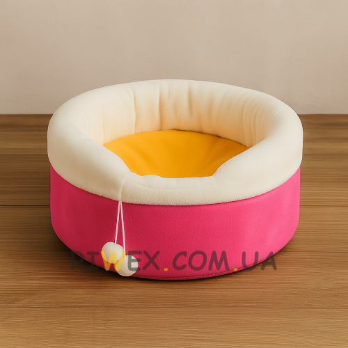М'яка лежанка будиночок з іграшкою для кішок і собак 48 х 28 см кругла ліжечко для тварин Рожевий (626)