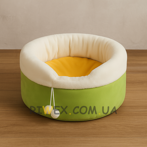 М'яка лежанка будиночок з іграшкою для кішок і собак 48 х 28 см кругла ліжечко для тварин Салатовий (626)