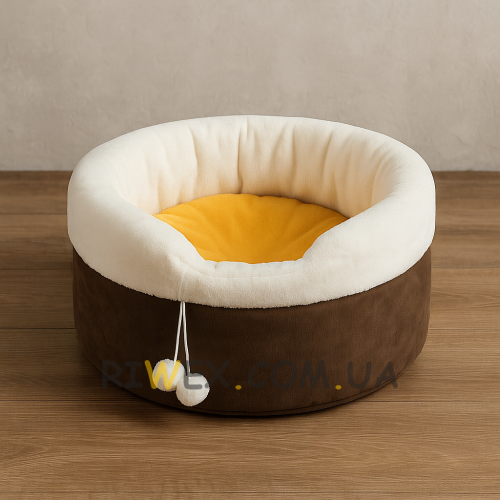 М'яка лежанка будиночок з іграшкою для кішок і собак 48 х 28 см кругла ліжечко для тварин Коричневий (626)