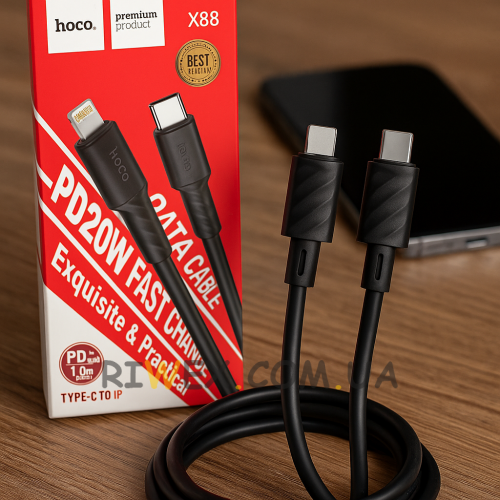 Зарядний кабель Type-C-Lightning HOCO X88 1 метр Чорний (206)