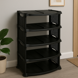 Напольная полка-органайзер для обуви на 5 отделений R-Plastic «Ротанг» Черный (DRK)