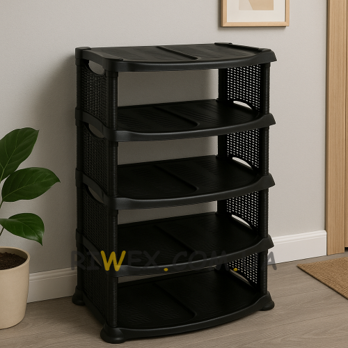 Підлогова полиця-органайзер для взуття на 5 відділень R-Plastic "Ротанг" Чорний (DRK)