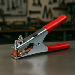 Клемма зажим 300А с красными резиновыми ручками длина 17см для сварочного аппарата 590 (JS)