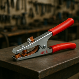 Клемма зажима 500А с красными резиновыми ручками длина 24 см для сварочного аппарата 908 (JS)