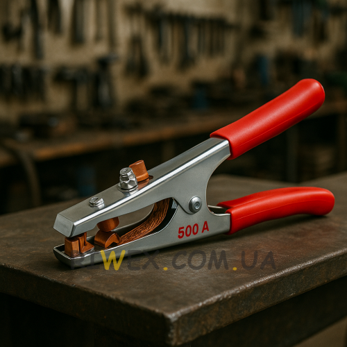 Клемма зажима 500А с красными резиновыми ручками длина 24 см для сварочного аппарата 908 (JS)