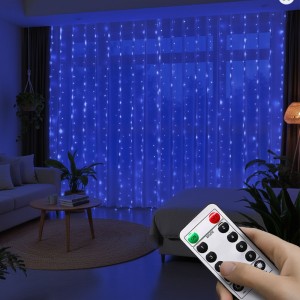 Світлодіодна гірлянда-штора роса “Завіса” MA742 Blue, 3×3 м з 300 LED, USB, пульт, Синій (ARSH)