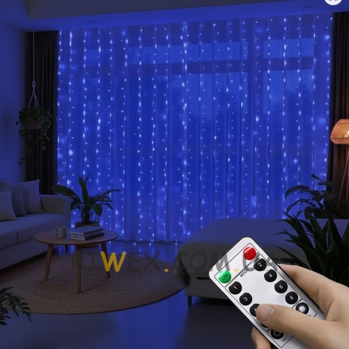 Світлодіодна гірлянда-штора роса “Завіса” MA742 Blue, 3×3 м з 300 LED, USB, пульт, Синій (ARSH)