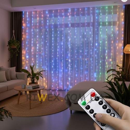 Світлодіодна гірлянда-штора роса “Завіса” MA742 multi, 3×3 м з 300 LED, USB, пульт, Мультиколір (ARSH)