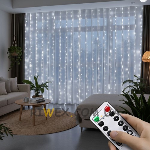 Світлодіодна гірлянда-штора роса “Завіса” MA743 white, 3×6 м з 600 LED, USB, пульт, Білий (ARSH)