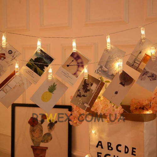 Декоративна гірлянда «Прищіпки» 20 LED 4,5 м USB підключення LU999 Теплий білий (ARSH)