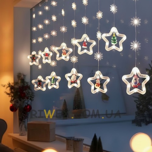 Світлодіодна гірлянда Зірки з фігурками, пульт керування 2.5 м, USB, MA412wh / MA412, Холодний білий (ARSH)