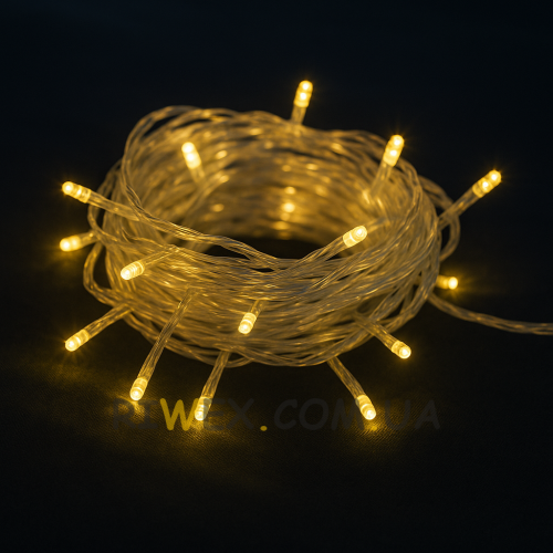 Світлодіодна гірлянда на 100 LED 10 м білий дріт 220V LU990warmwhite Теплий білий (ARSH)