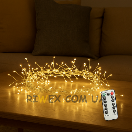 Декоративна гірлянда «Мішура» 100 LED 3 м USB підключення та пульт керування LU995 Теплий білий (ARSH)