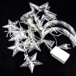 Світлодіодна святкова гірлянда-штора з фігурами Зірок та Місяця  2.5×1 м, 220V MA139 Blue, Синій (ARSH)