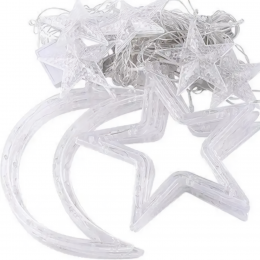 Світлодіодна святкова гірлянда-штора з фігурами Зірок та Місяця  2.5×1 м, 220V MA139 white, Білий (ARSH)