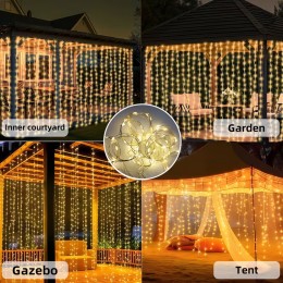 Світлодіодна декоративна гірлянда-штора LU997 180LED із сонячною батареєю та пультом 3×2 м, Теплий білий (ARSH)