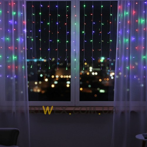 Світлодіодна декоративна гірлянда-бахрома 3×0,5 м, 120 LED, мультиколір, прозорий шнур (ARSH)