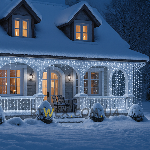 Декоративна вулична гірлянда-нитка 800 LED, 45 м, 220V, перемикач режимів, Білий (ARSH)