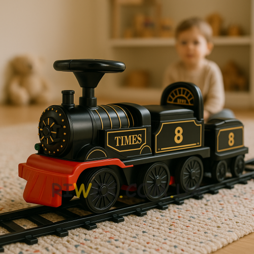 Дитячийа іграшка електропаровоз+вагончик із рейками для катання Retro Train Ride-On (AX)