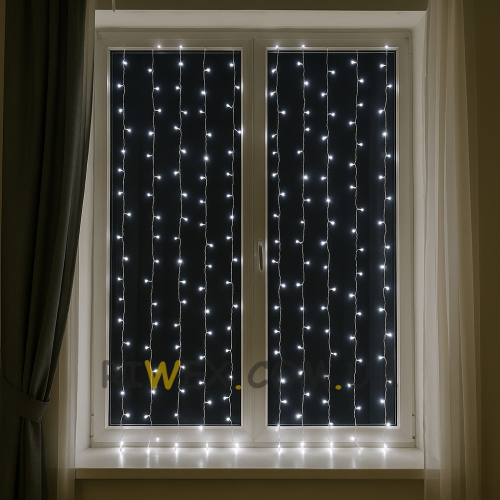 Декоративна LED гірлянда-штора прозорий провід 480 LED 220В 3х3 м Білий
