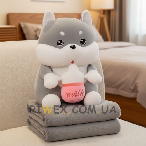 Детская игрушка-подушка MALLOORY HOME 79-9/12119 с пледом внутри Хаски Серый (BOT)