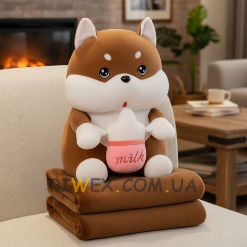 Детская игрушка-подушка MALLOORY HOME 79-9/12119 с пледом внутри Хаски Коричневый (BOT)