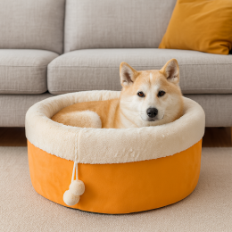 М'яка лежанка будиночок з іграшкою для кішок і собак L 57 х 33 см кругла ліжечко для тварин Помаранчевий (626)